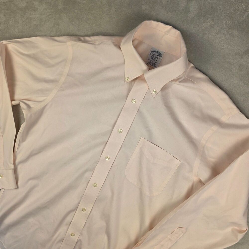 Brooks Brothers Dress Shirt Mens 15.5-33 Pink Solid Madison Non Iron Supima LS
